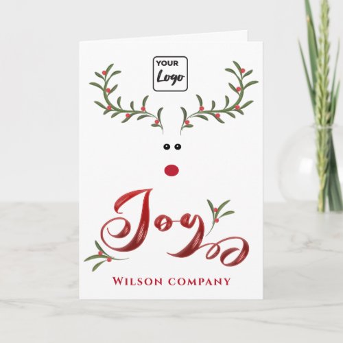 Funny whimsy holly reindeer joy logo holiday card