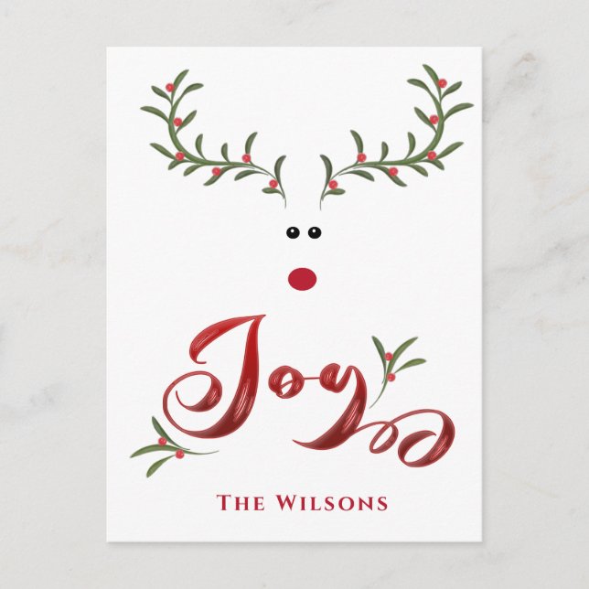 Funny whimsy holly reindeer joy non photo Holiday  (Front)