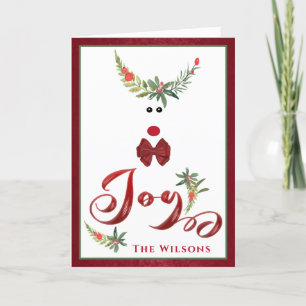 Funny whimsy holly reindeer joy non photo Holiday  Card