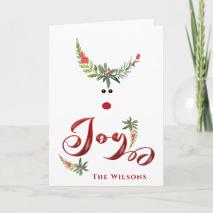 Funny whimsy holly reindeer joy non photo Holiday  Card