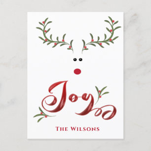 Funny whimsy holly reindeer joy non photo Holiday  Postcard