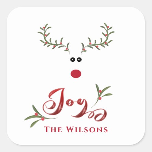 Funny whimsy holly reindeer joy non photo Holiday  Square Sticker