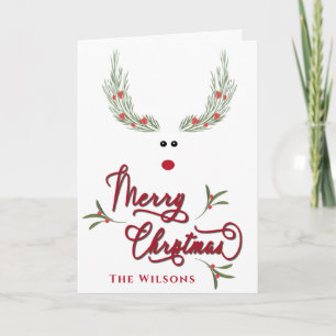 Funny whimsy holly reindeer non photo Holiday Card