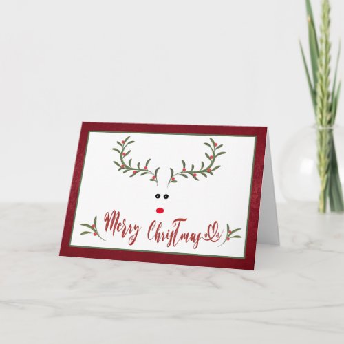 Funny whimsy holly reindeer Red non photo Holiday 