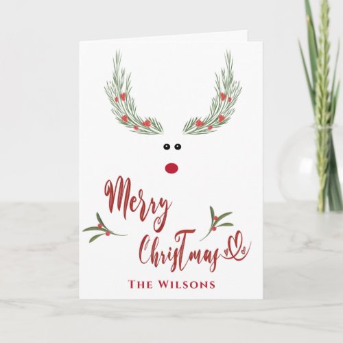 Funny whimsy holly reindeer Red non photo Holiday 