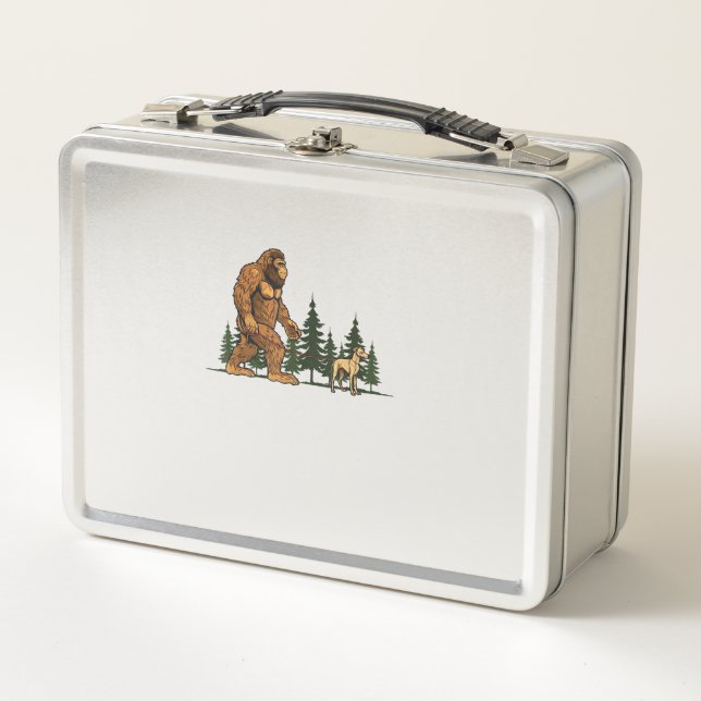 Funny Whippet Bigfoot Dog Walking Dog Mom Dad Kids Metal Lunch Box (Front)