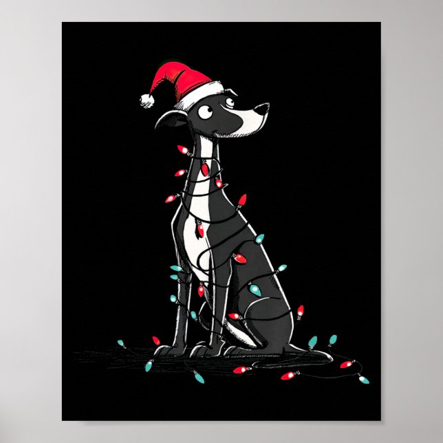 Funny Whippet Christmas Graphics Dog Lights Lover  Poster (Front)