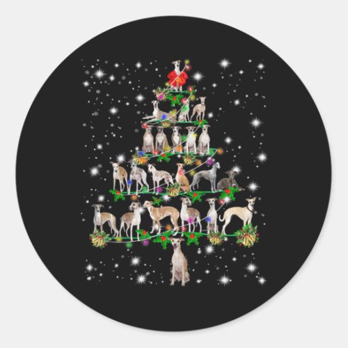 Funny Whippet Christmas Tree  Ornament Decor gift Classic Round Sticker