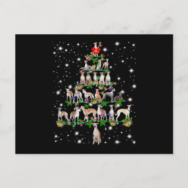funny whippet christmas tree  ornament decor gift holiday postcard (Front)