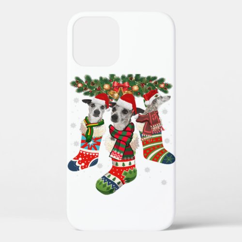 Funny Whippet In Sock Xmas Reindeer Santa Dog Gift iPhone 12 Case