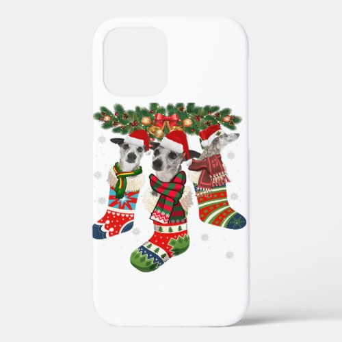 Funny Whippet In Sock Xmas Reindeer Santa Dog Gift iPhone 12 Pro Case