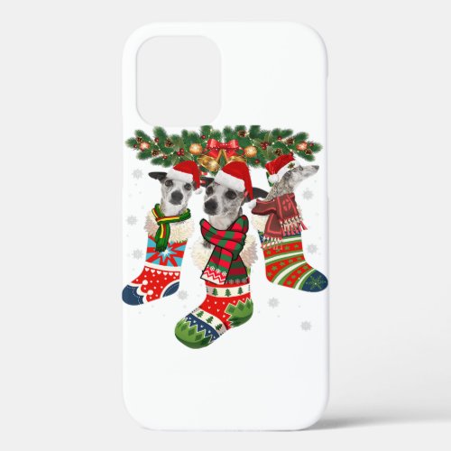 Funny Whippet In Sock Xmas Reindeer Santa Dog Gift iPhone 12 Case