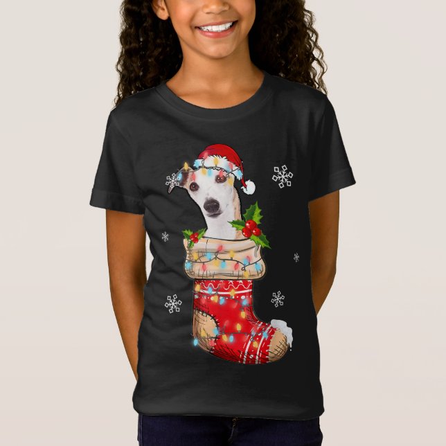 Funny Whippet In Socks Christmas Dog Lovers Xmas T-Shirt (Front)