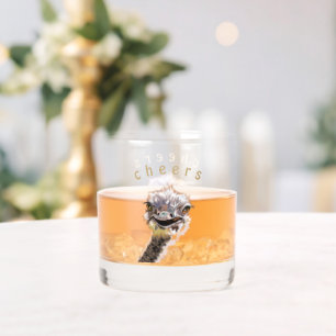 Funny Whiskey Glass Happy Ostrich - Custom Text
