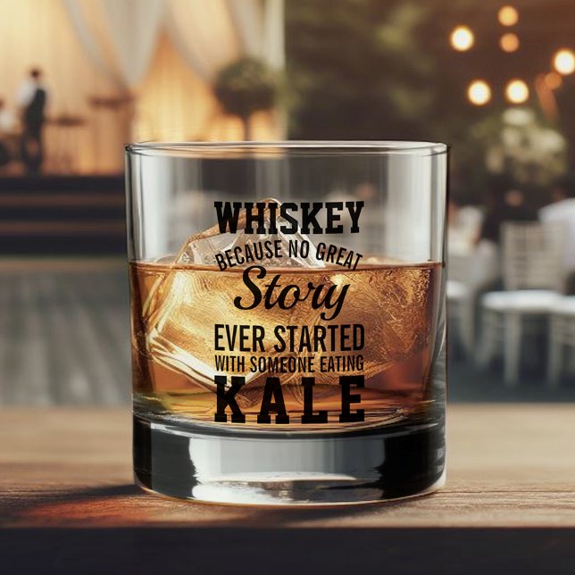 Funny Whiskey Versus Kale Quote Black Text Glass (Creator Uploaded)