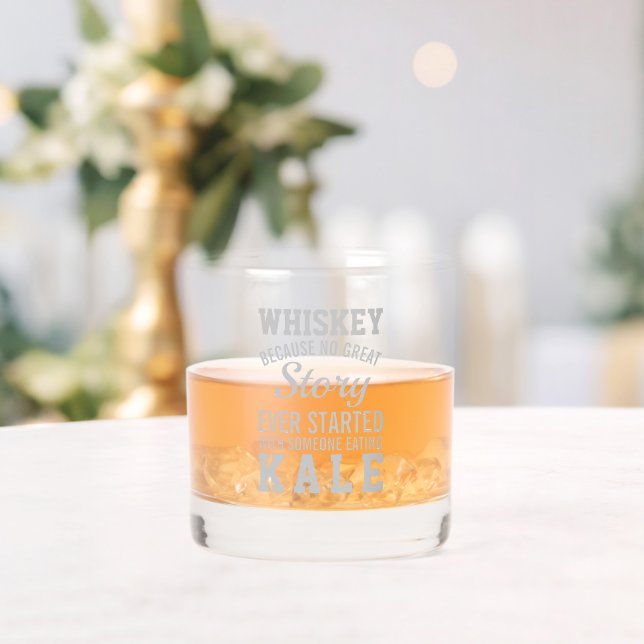 Funny Whiskey Versus Kale Quote Gray Text Whiskey Glass (Insitu (Wedding))