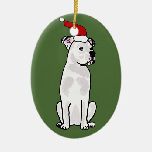 Funny White American Bulldog Christmas Design Ceramic Ornament
