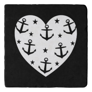 Funny White Anchors Heart Trivet