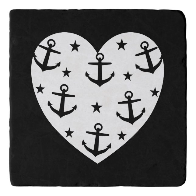Funny White Anchors Heart Trivet (Front)