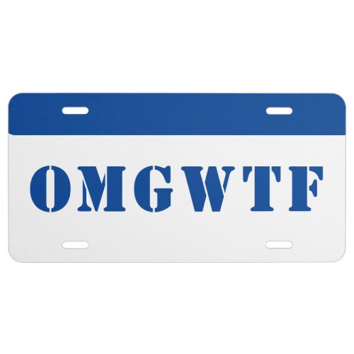 Funny white and blue on top license plate