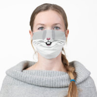 Funny White and Gray Bunny Rabbit Print Adult Cloth Face Mask