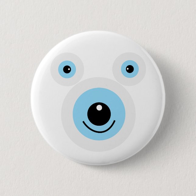 Funny white bear face pinback button (Front)