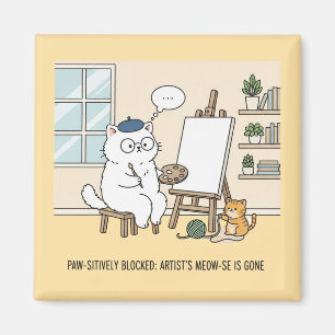 Funny White Cat Art Block Studio Kitten Home Decor Magnet