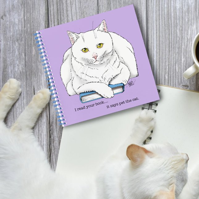 Funny White Cat Book Reading Humor Purple (Creator Uploaded)