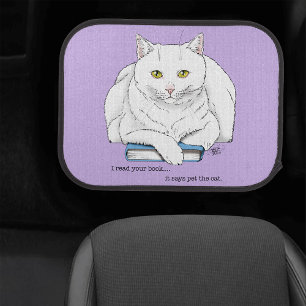 Funny White Cat Book Reading Humor Purple Car Floor Mat