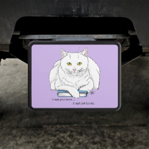 Funny White Cat Book Reading Humor Purple Hitch Cover