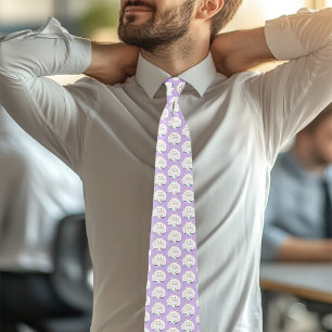 Funny White Cat Book Reading Humor Purple Neck Tie
