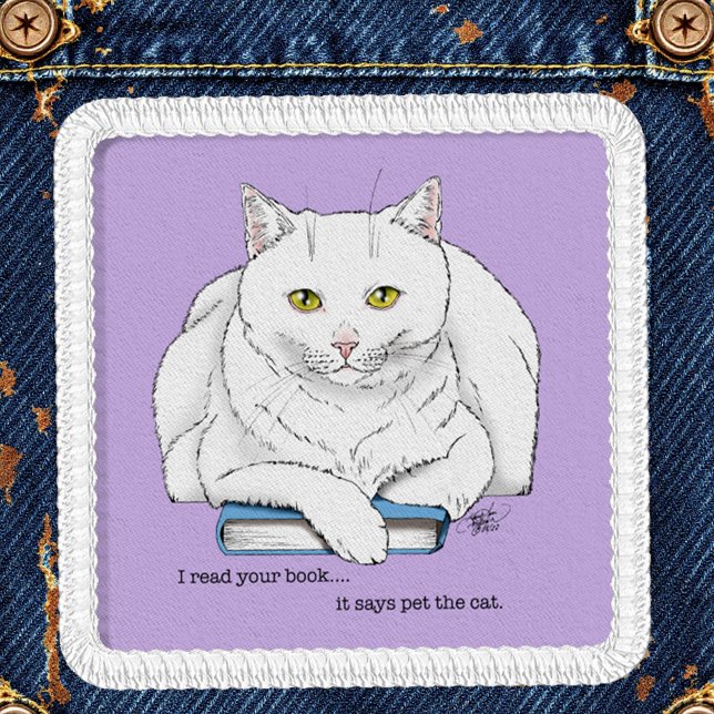Funny White Cat Book Reading Humor Purple Patch (Creator Uploaded)
