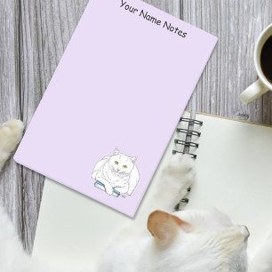 Funny White Cat Book Reading Humor Purple Post-it Notes