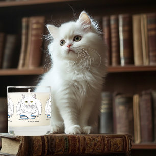 Funny White Cat Book Reading Humor Purple Scented Candle