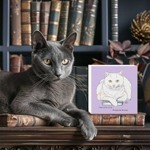 Funny White Cat Book Reading Humor Purple Wooden Box Sign