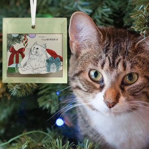 Funny White Cat Christmas Tree Ornaments Green