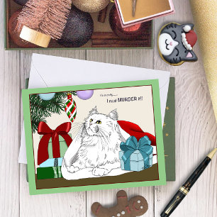 Funny White Cat Christmas Tree Ornaments Green Card