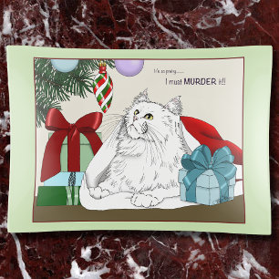 Funny White Cat Christmas Tree Ornaments Green Trinket Tray