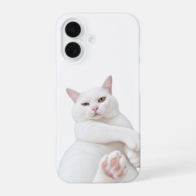 Funny White Cat iPhone 16 Case – Cute Grumpy Cat P (Back)