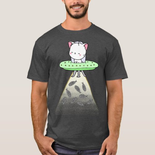 Funny white Cat is flying a spaceship 1 T_Shirt