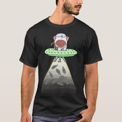 Funny white Cat is flying a spaceship 2 T_Shirt