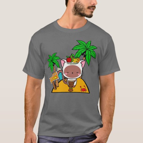 Funny white cat is on a deserted island T_Shirt