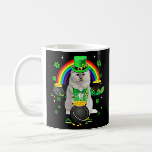 Funny White Cat Leprechaun Shamrock St Patricks  Coffee Mug