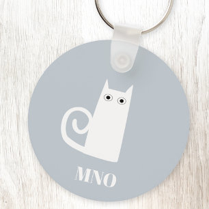 Funny White Cat Monogram Keychain