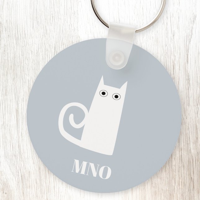 Funny White Cat Monogram Keychain (Fun white cat monogram personalized initial keychain)