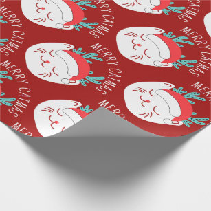 Funny White Cat Pattern Merry Catmas Christmas Wrapping Paper