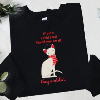 Funny white cat red scarf Christmas card sarcastic