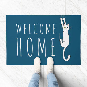 Funny White Cat Welcome Home Doormat