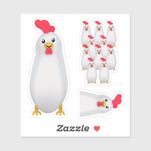  Funny White Chicken / Rooster Sticker (Sheet)