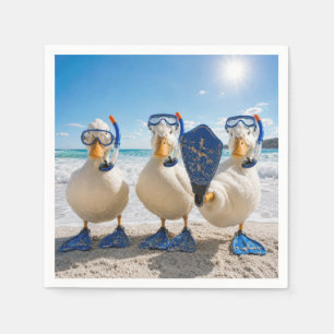 Funny White Ducks with Snorkeling Gear Napkins